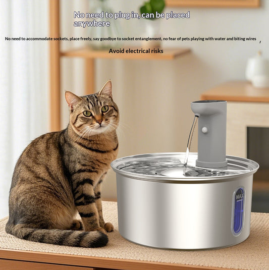 Stainless steel cat water fountain with LED