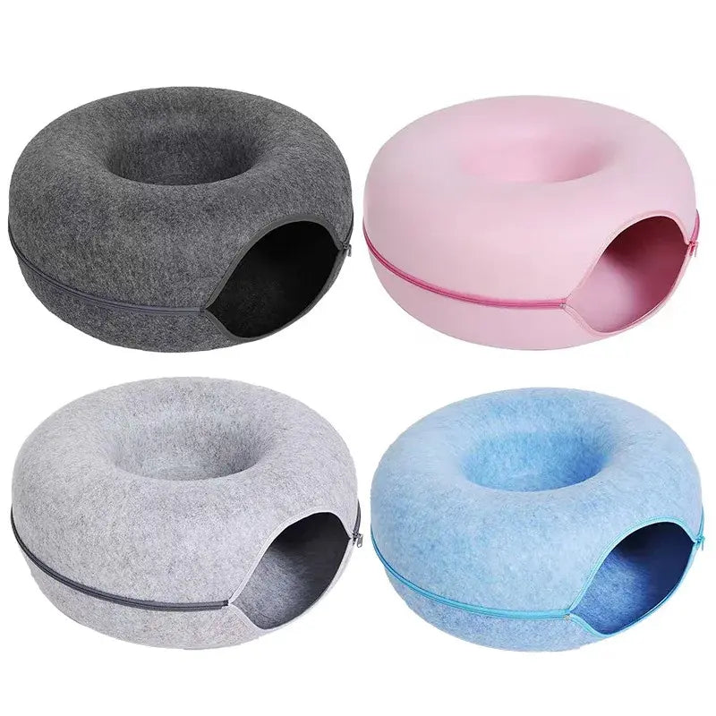 Felt donut cat bed with tunnel